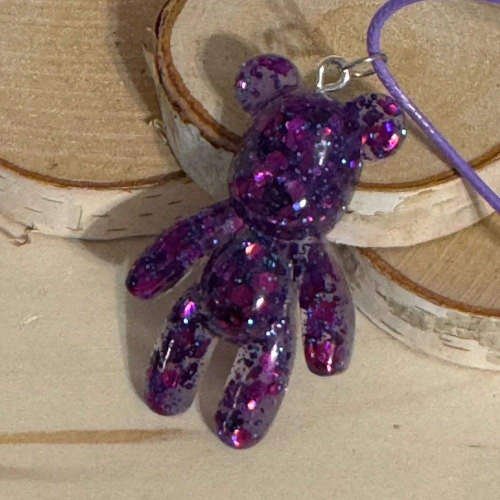 Adorable Galaxy Purple Bear Pendant Necklace for Kids